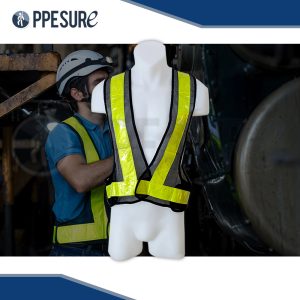 54. เสื้อนิรภัยสะท้อนแสง สีดำ แถบสะท้อนแสงสีเหลืองมะนาว แบบตาข่าย DRY CHEMICAL