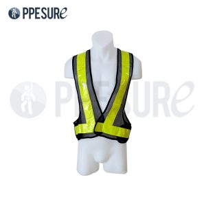 54.1 เสื้อนิรภัยสะท้อนแสง สีดำ แถบสะท้อนแสงสีเหลืองมะนาว แบบตาข่าย DRY CHEMICAL