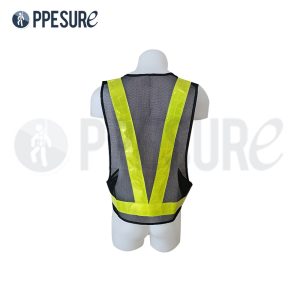 54.2 เสื้อนิรภัยสะท้อนแสง สีดำ แถบสะท้อนแสงสีเหลืองมะนาว แบบตาข่าย DRY CHEMICAL