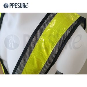 54.3 เสื้อนิรภัยสะท้อนแสง สีดำ แถบสะท้อนแสงสีเหลืองมะนาว แบบตาข่าย DRY CHEMICAL