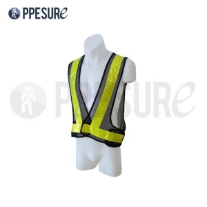 54.4 เสื้อนิรภัยสะท้อนแสง สีดำ แถบสะท้อนแสงสีเหลืองมะนาว แบบตาข่าย DRY CHEMICAL